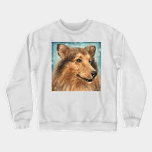 Painting of a Blond Border Collie Dog on Grey Blue Background Crewneck Sweatshirt